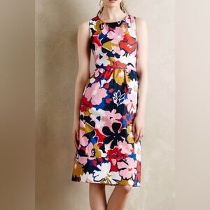 Anthropologie Whit Two Multicolored Petal Print Sleeveless Cut-Out Dress Sz 4